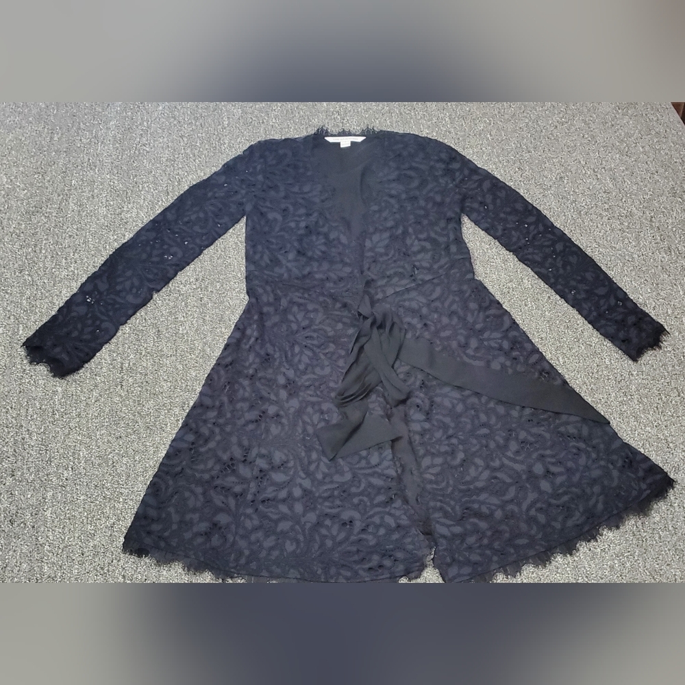 Diane Von Furstenberg Womens Dress Blue/Black Sz 0 Lace Wrap Long Sleeve Shaelyn